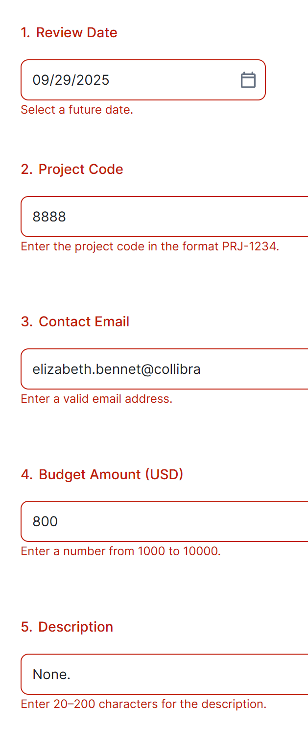Assessment with error messages Image of an assessment with error messages