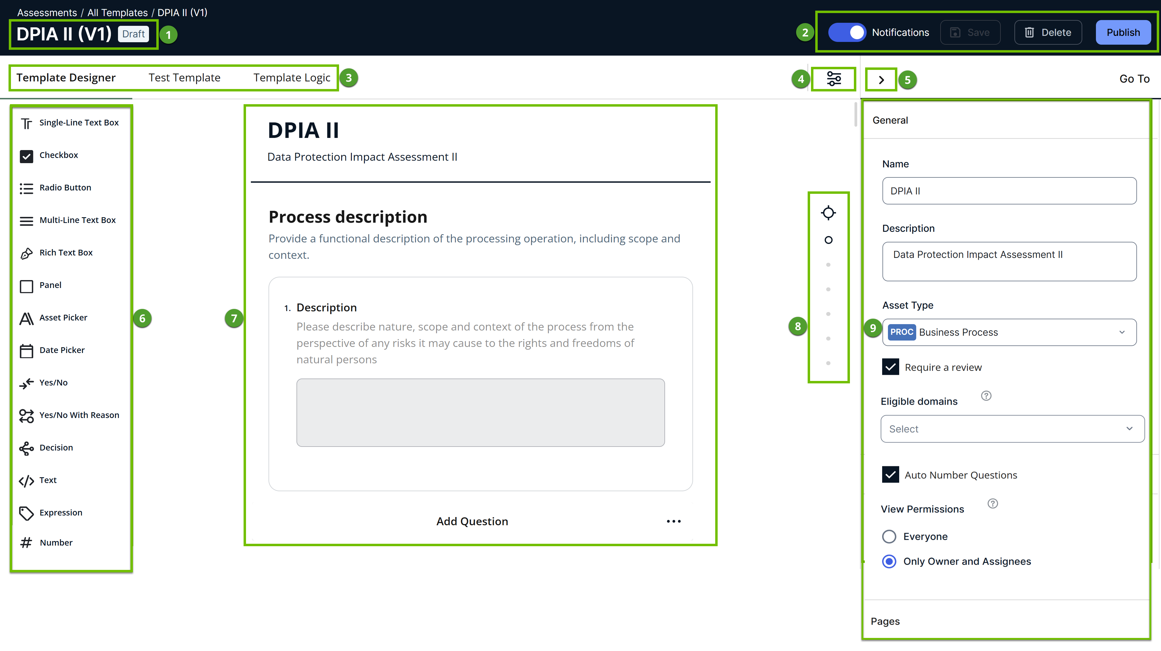 Template editor Image of a template editor