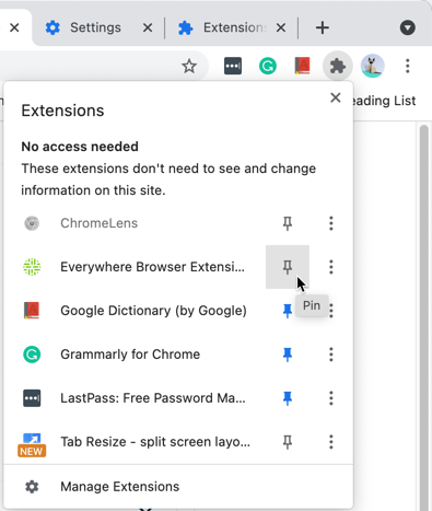 Pin the Browser Extension Pin the Browser Extension
