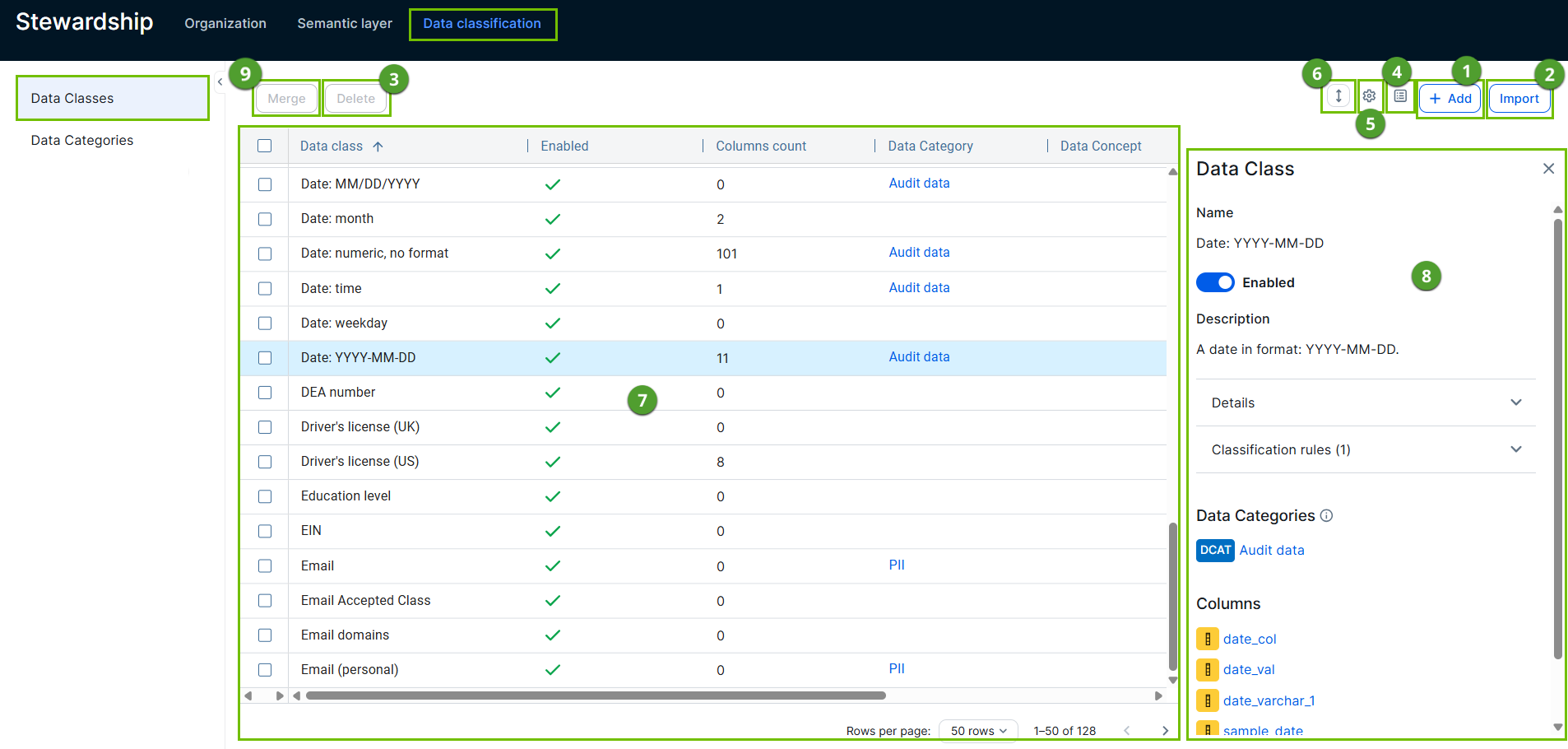 Image of Data Classes dashboard