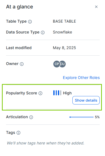 Image of Popularity Score in the At a glance side bar Image of Popularity Score in the At a glance side bar