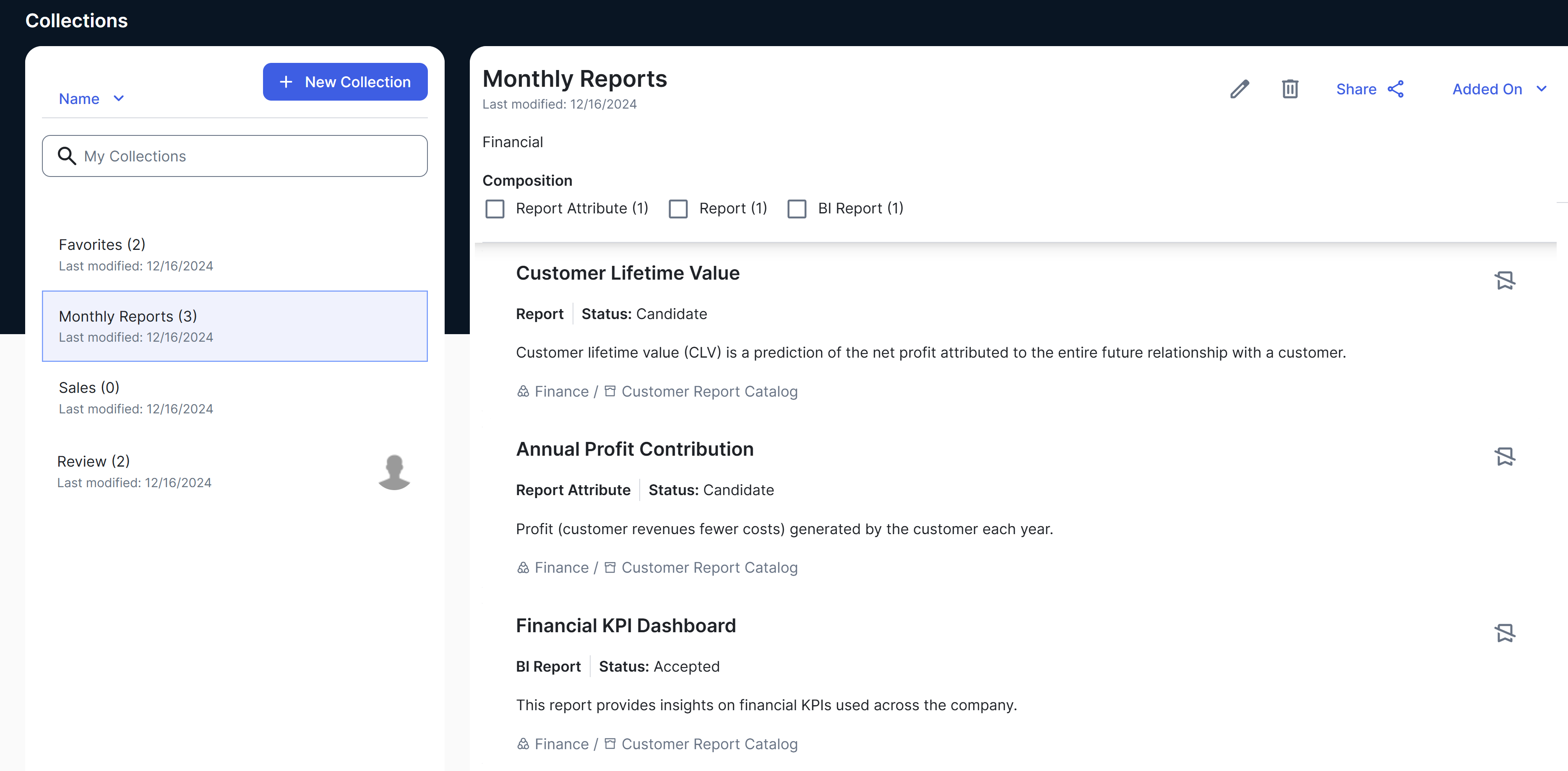 Collections page Image of the Collections page