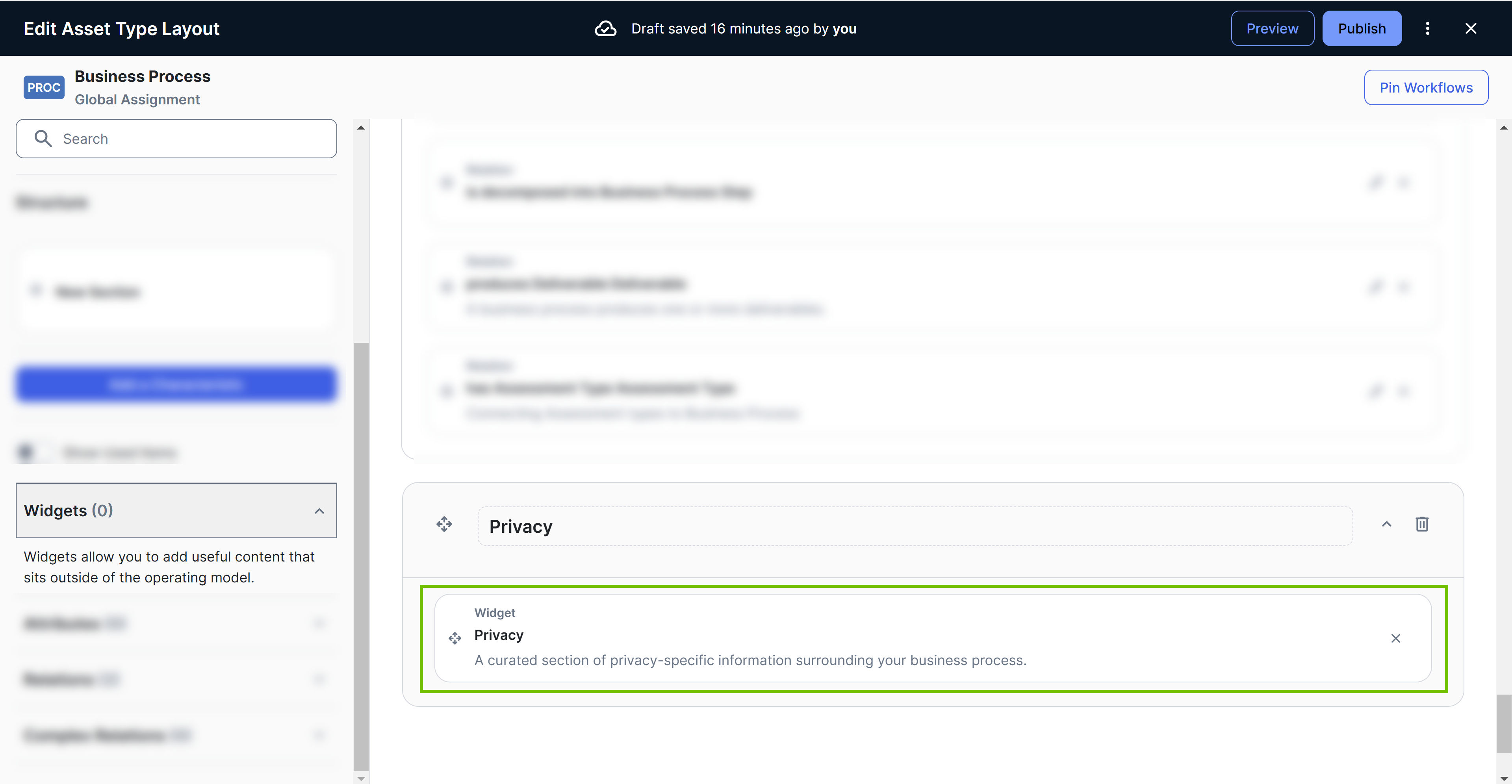 Image of the Privacy widget
