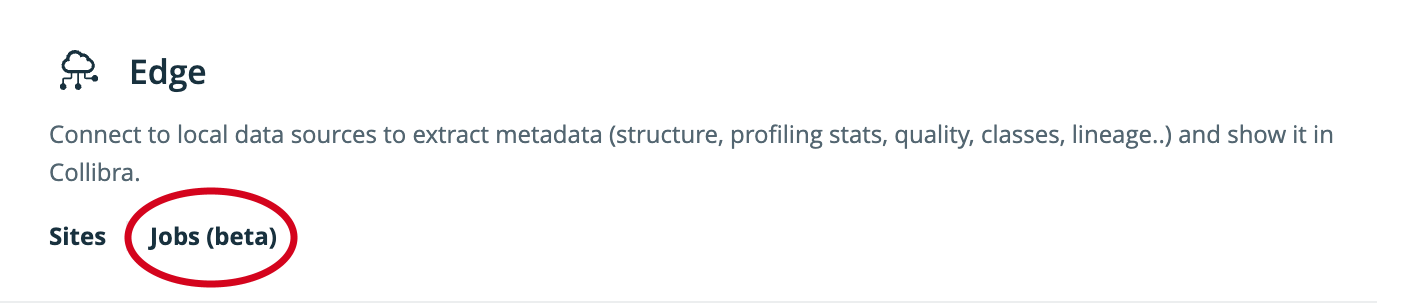Edge section in Data Intelligence Cloud settings Edge section in Data Intelligence Cloud settings with Jobs highlighted