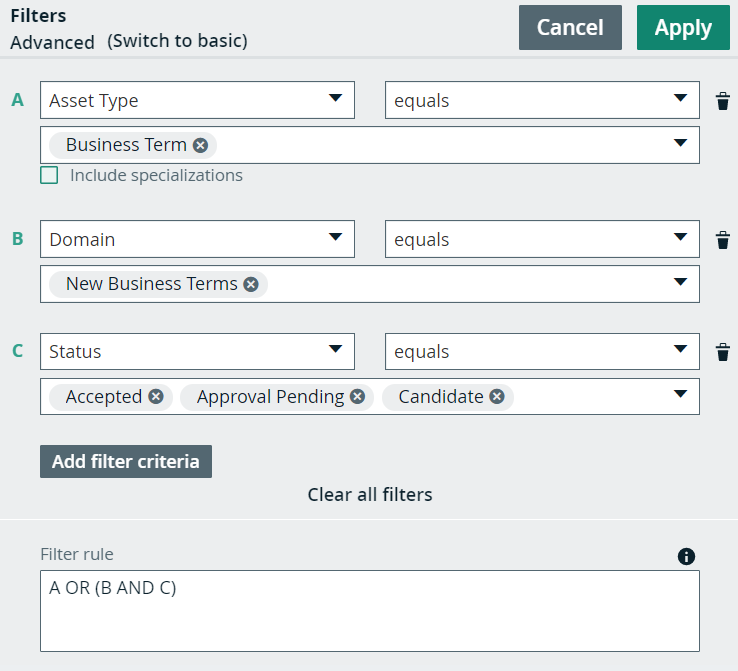 Image of an advanced filter