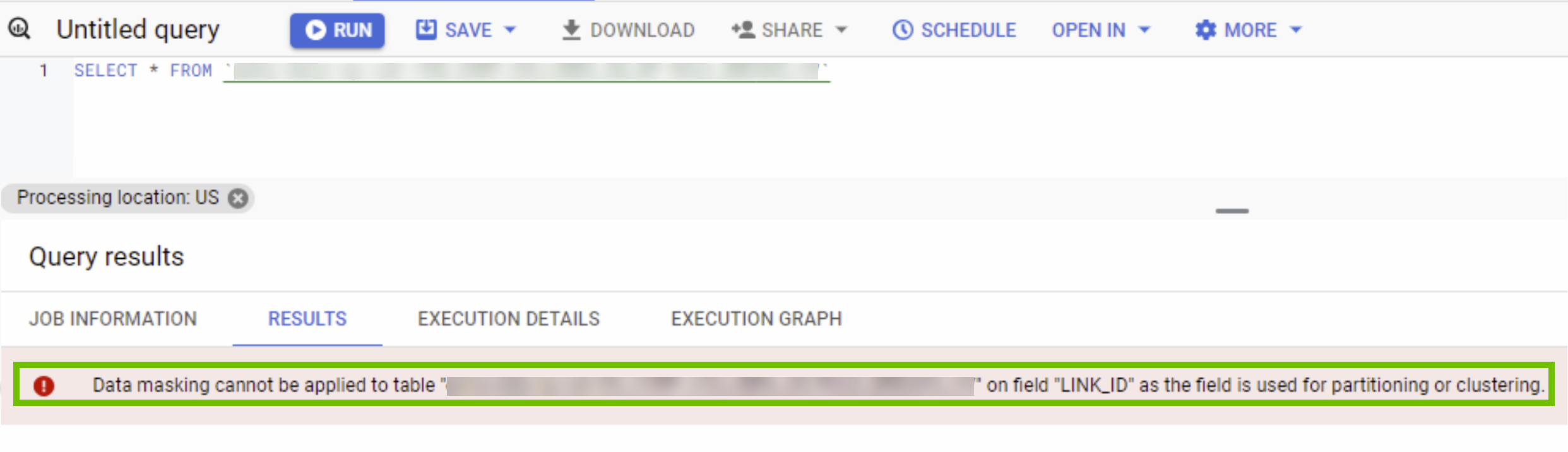 Error message in BigQuery Image of the error message in BigQuery
