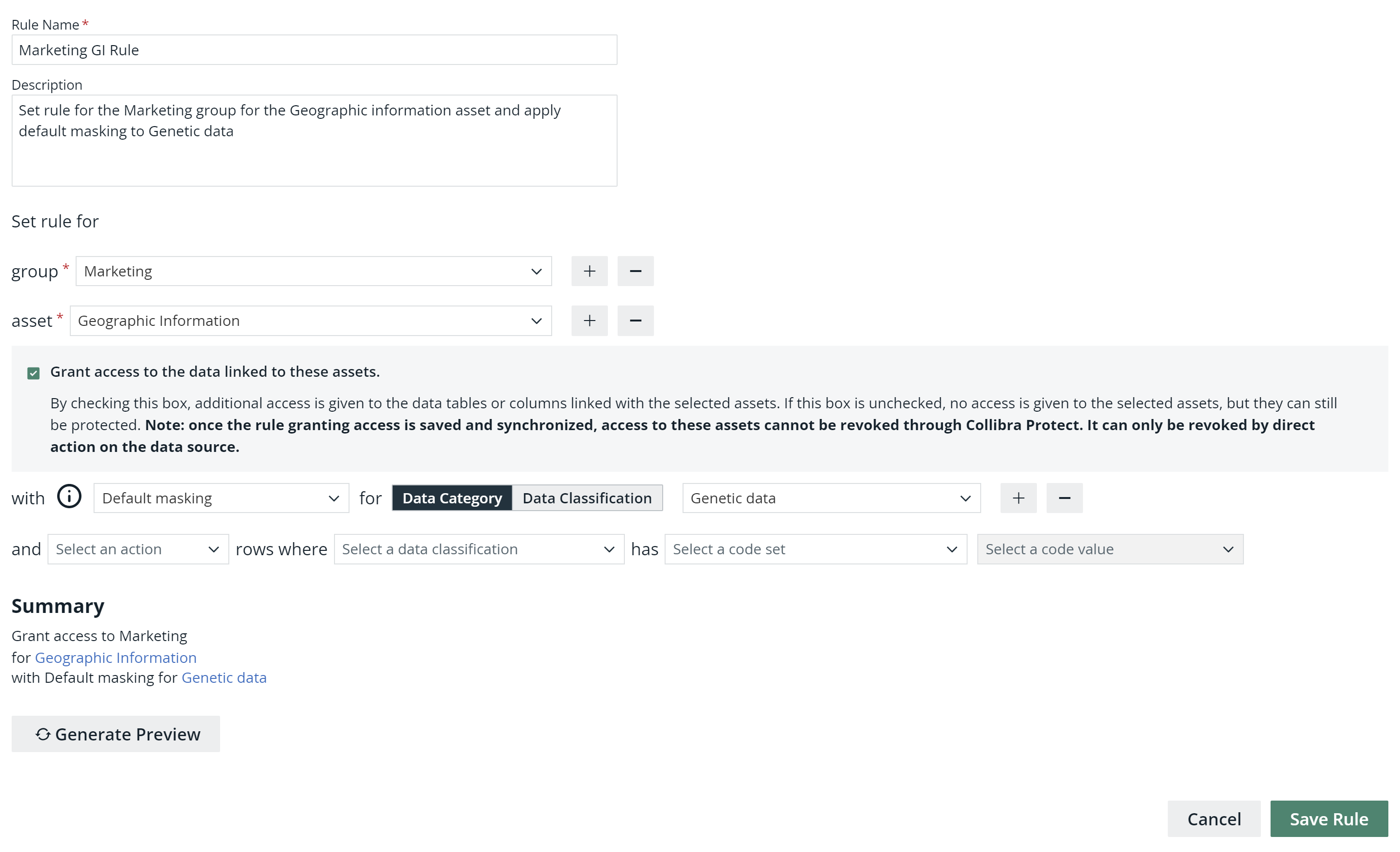 Image of the Create a Data Access Rule dialog box