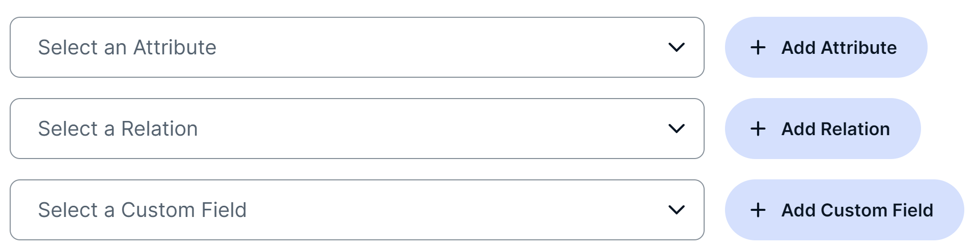 Drop-down list boxes for adding more fields Image of the drop-down list boxes used for adding more fields