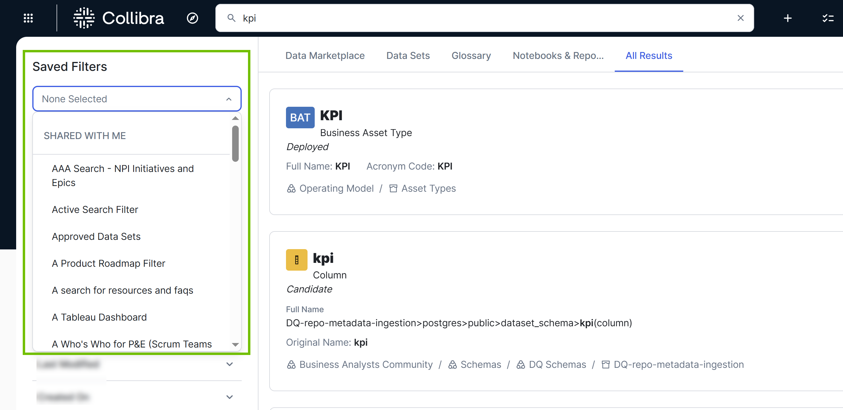 Image of the saved filters
