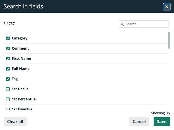Search in Fields dialog box Image of the Search in Fields dialog box