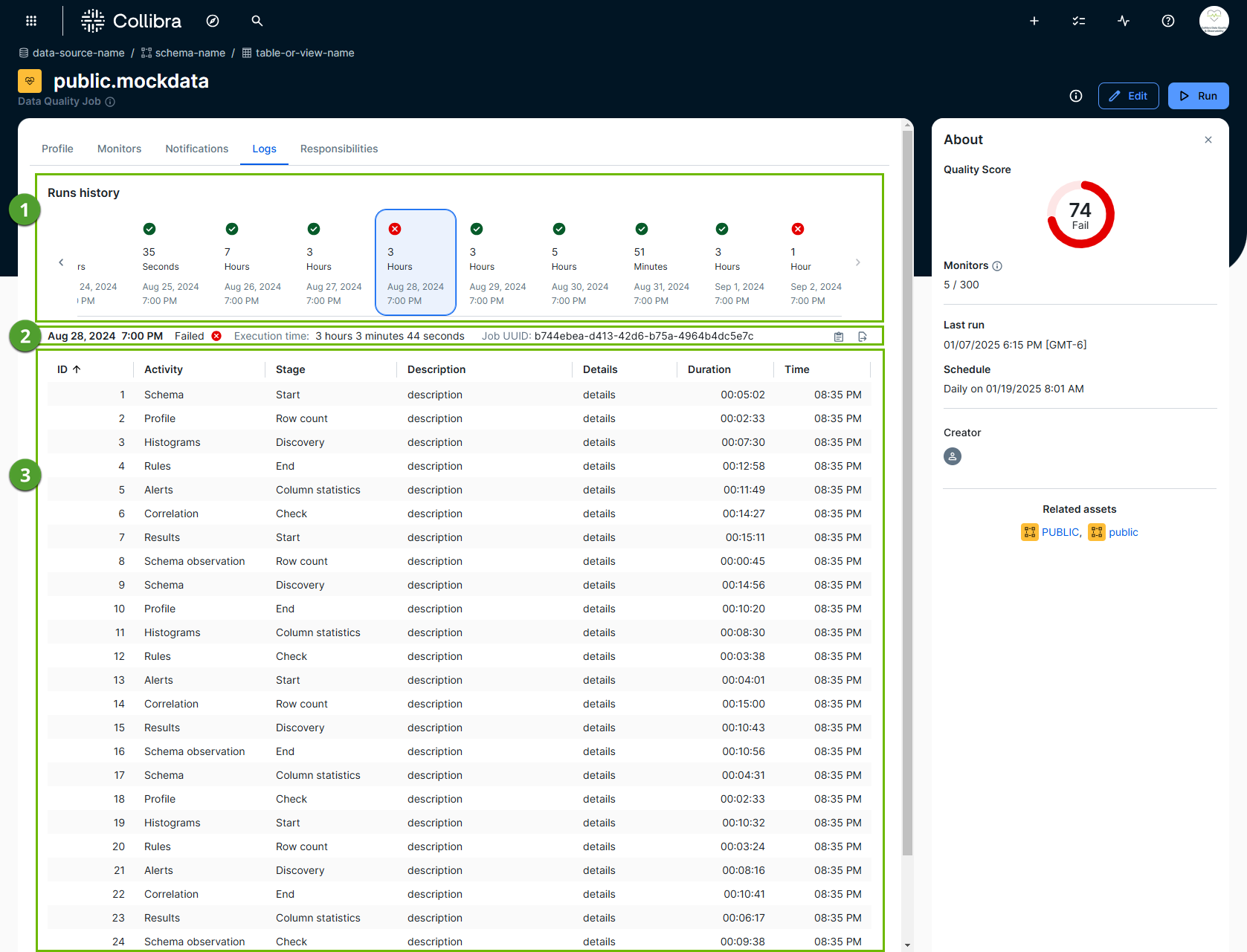 screenshot of logs tab