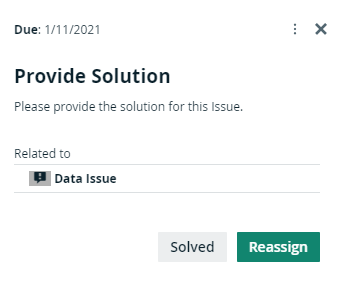 Collibra workflow task in the sidebar to provide a solution for an issue