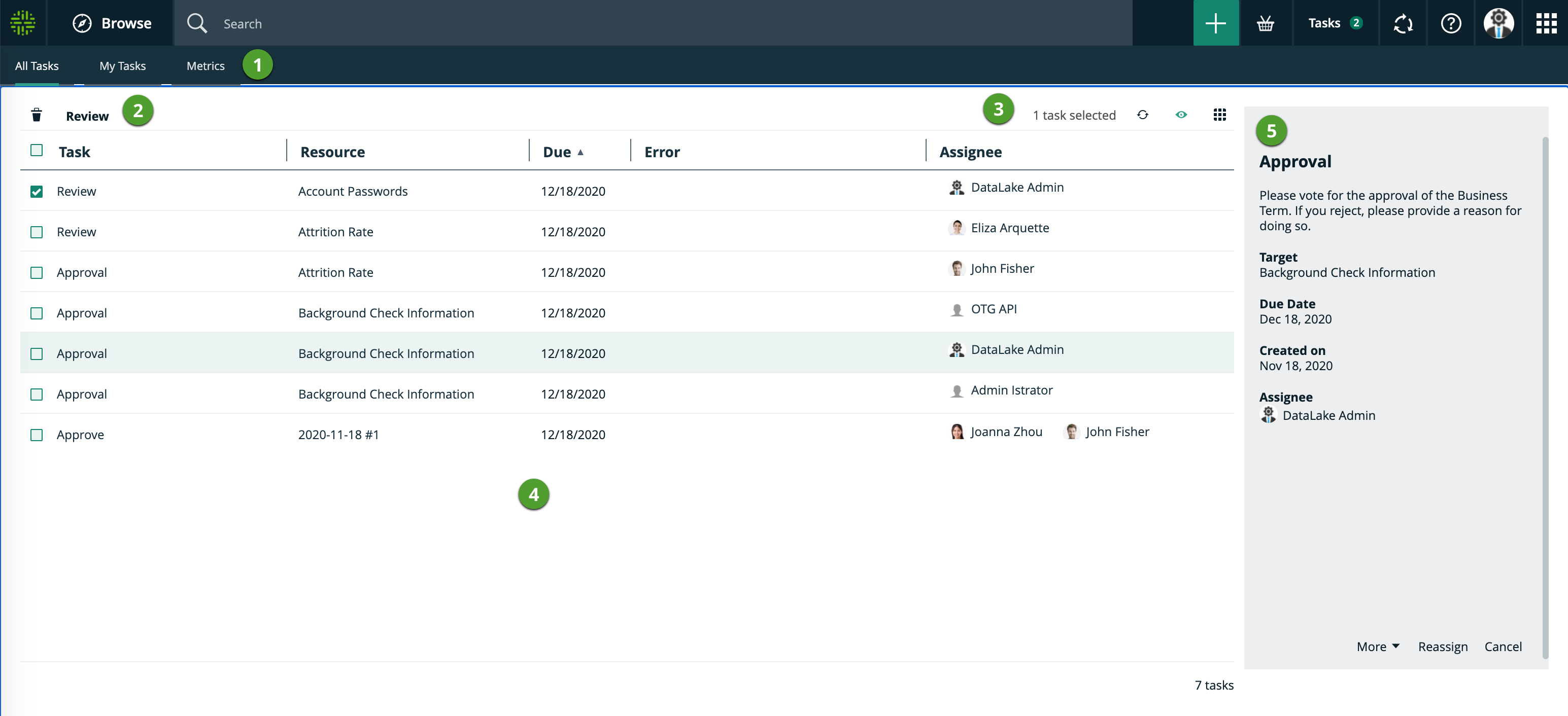 My tasks page My tasks page
